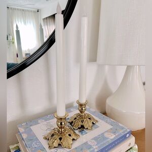 Pair of Brass Leaf Candlestick Holders